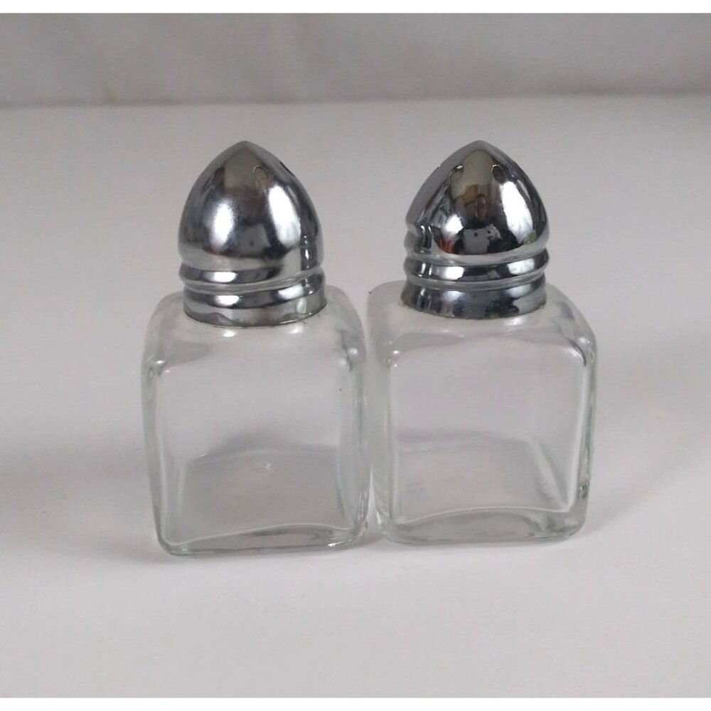 Vintage Admiral Clear Glass Square Mini Salt & Pepper Shakers